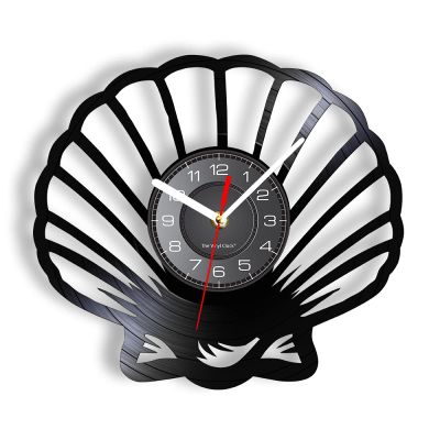 ICECHEN Vinyl Record Wall Clock Sea Shell Laser Cut Wall Clock Sector Shaped Ocean Animal Scallop Retro Record Wall Watch Vinyl Artwork Decor
