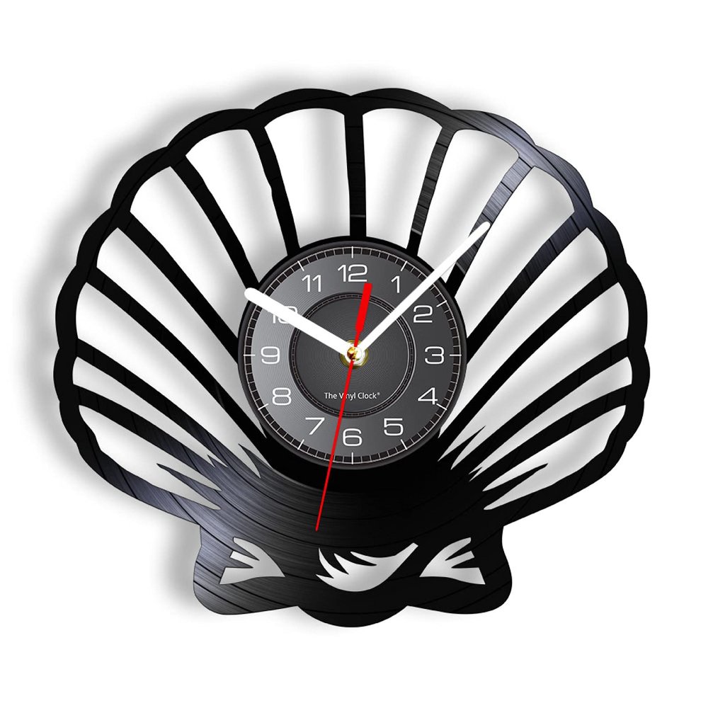 ICECHEN Vinyl Record Wall Clock Sea Shell Laser Cut Wall Clock Sector Shaped Ocean Animal Scallop Retro Record Wall Watch Vinyl Artwork Decor