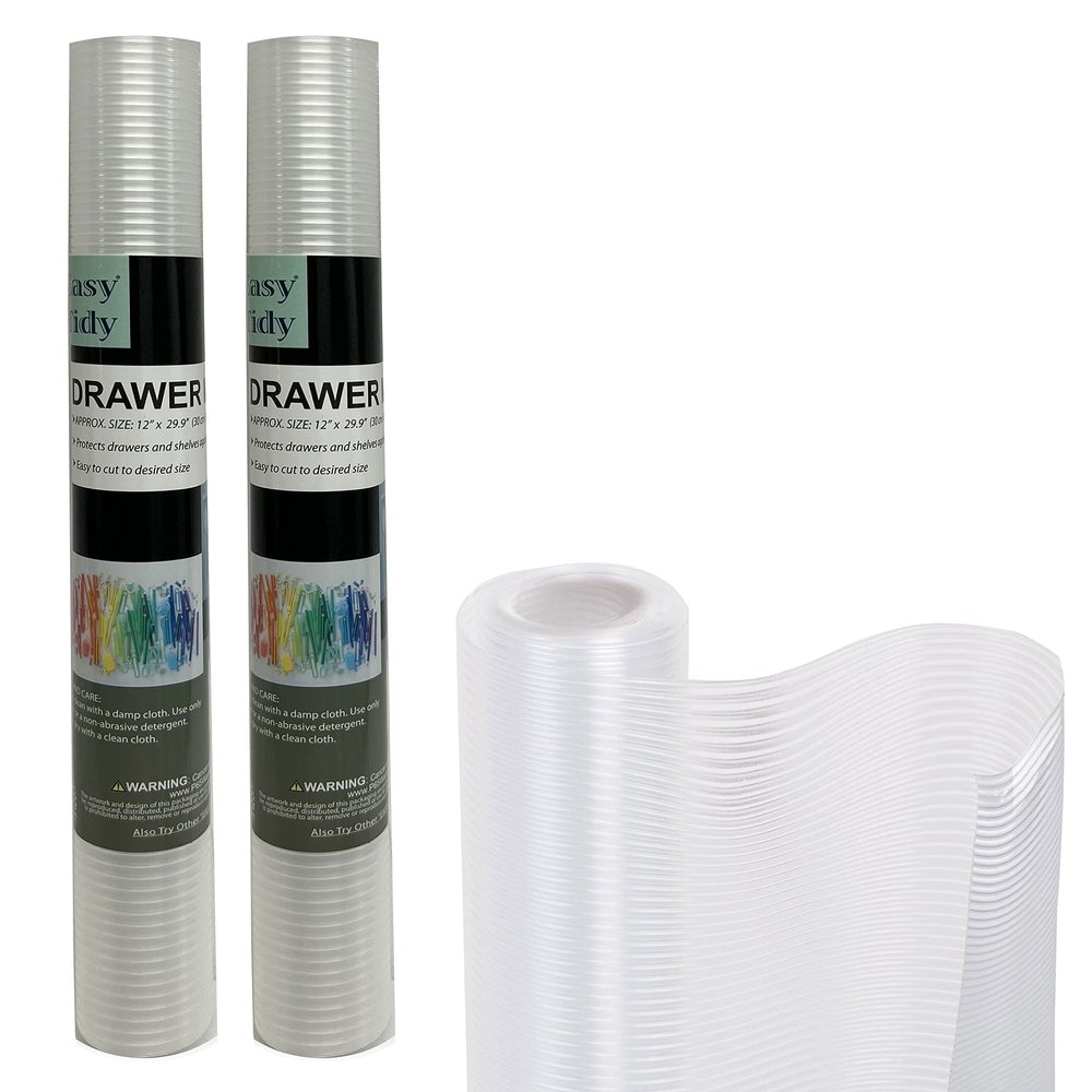 2 Roll Non Adhesive Drawer Liner No Slip Grip Ribbed 12"X30" Shelf Mat Pad Clear 2 Rolls Clear Ribbed Shelf Drawer Liner Cover Non Slip Cushion Grip Tool Box Mat Pad 12" Wide X 30" Long Approx Lining