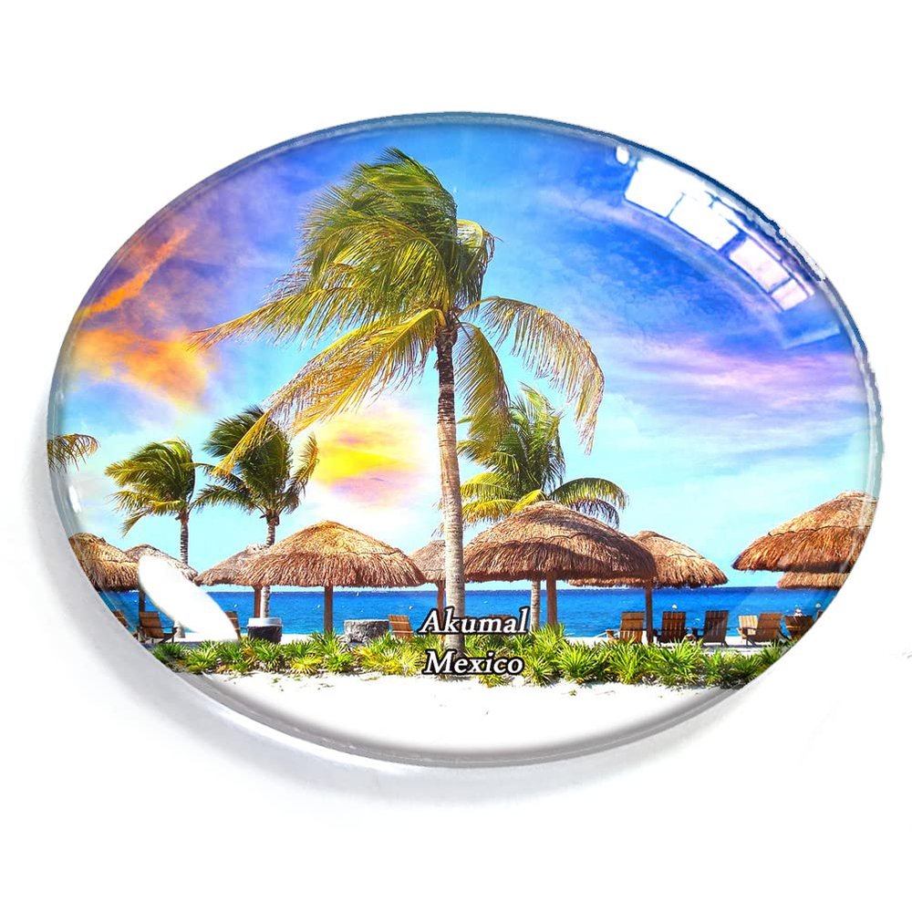 Akumal Mexico Magnet Fridge Refrigerator Freezer Magnet Sticker Souvenir Decorations Oval Crystal Magnet Kitchen Whiteboard