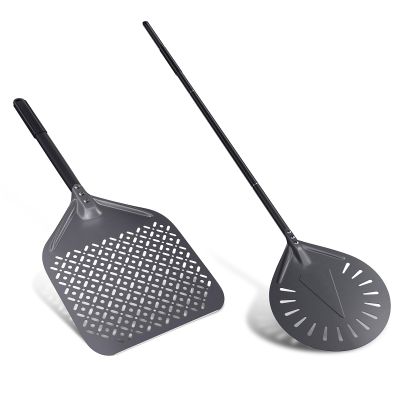 NUTUNI 12 Inch + 9 Inch Pizza Peel Set, Perforated Pizza Turning Peel, 12" x 14" Professional Aluminum Pizza Paddle for Homemade Pizza, Pizza Oven Accessories