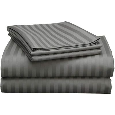 Little Bird Full XL Size- Dark Grey Stripe 520 TC 4 Piece Giza-Egyptian-Dreams-Set-My-Sheet-&-Pillow Silky Satin Breathable Giza Cotton Sheets Set, 15 Inch Deep Pocket
