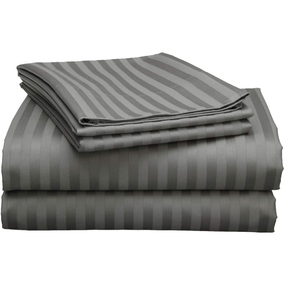 Little Bird Full XL Size- Dark Grey Stripe 520 TC 4 Piece Giza-Egyptian-Dreams-Set-My-Sheet-&-Pillow Silky Satin Breathable Giza Cotton Sheets Set, 15 Inch Deep Pocket