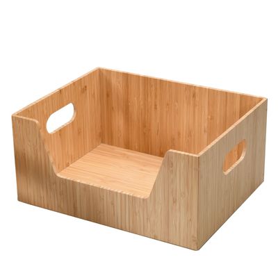 MobileVision Bamboo Storage Box with Open Front Stackable Bin Organizer to use in closets, bedrooms, kitchens, home & office, 14 x 11 x 6.5 inches