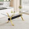 Modern Rectangular Glass Dining Table for 6-8 with Tempered Glass Tabletop and Gold Plated Metal Legs for Kitchen Dining Room (Gold3) view 1