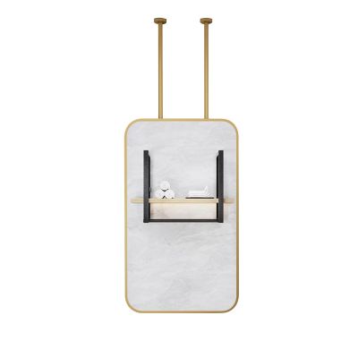 Ceiling Hanging Mounted Mirror with Metal Frame, Floating Boom Mirror Decorative Suspended Mirrors with Double Rods, Vanity Shaving Mirrors for Bathroom Washroom, Gold Rectangle ( Size : 40cmx60cm )