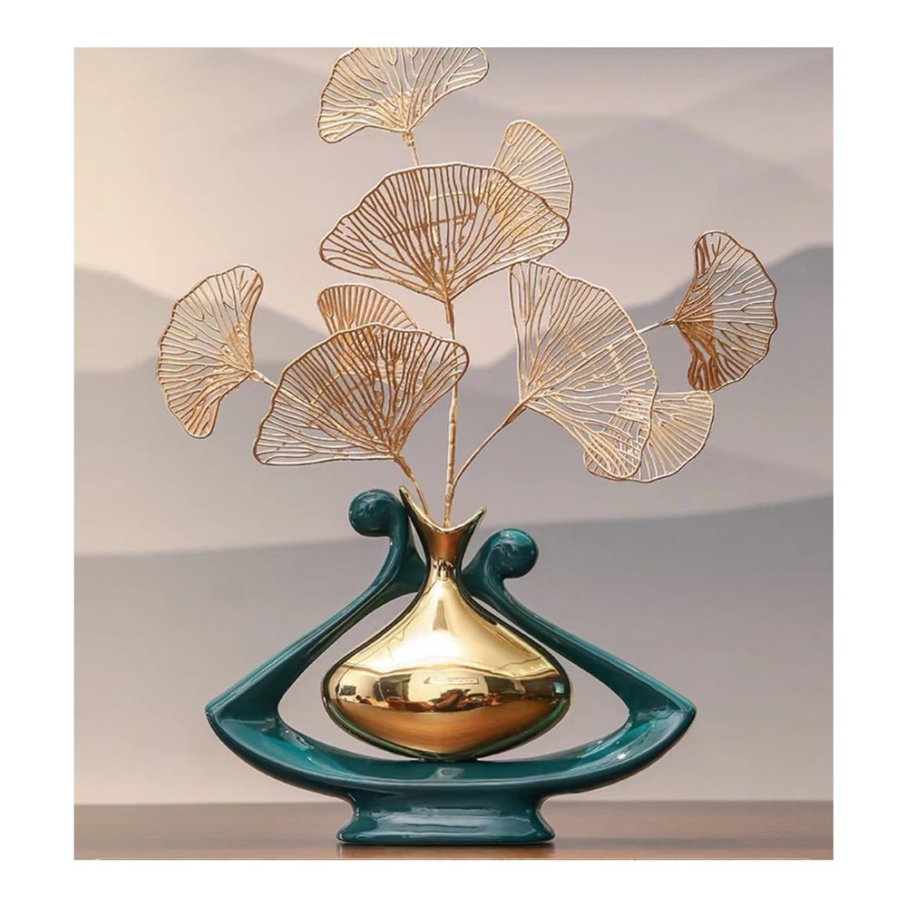 AOPPLSOT Green and Gold Ceramic Vase, Modern Aesthetic Room Decor, Flower Vase for Table Decoration Wedding, Living Room,Office,Bedroom Decoration,B Green