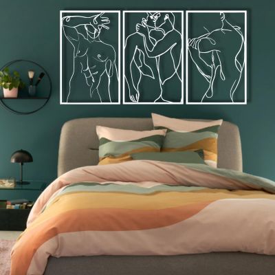 ICEWQOQU Modern Masculine Men Love 3 Piece Metal Line Art Wall Decor, Gay Couple Metal Wall Art, Maximalist Decor, Couples Wall Decor Bedroom, Living Room (47" x 23.6" / 120 x 60 cm, white)