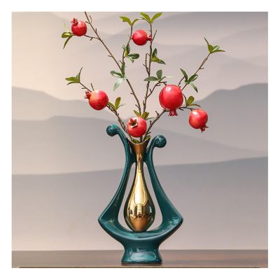 AOPPLSOT Green and Gold Ceramic Vase, Modern Aesthetic Room Decor, Flower Vase for Table Decoration Wedding, Living Room,Office,Bedroom Decoration,A Green