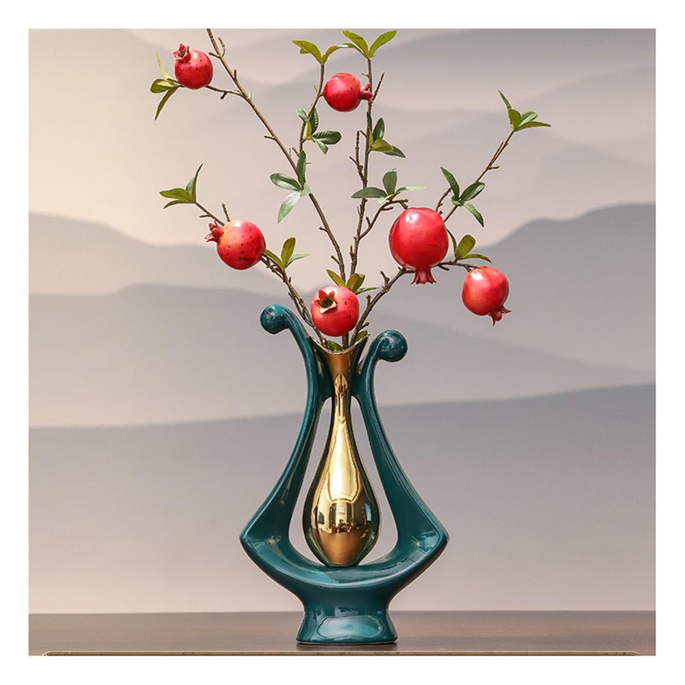 AOPPLSOT Green and Gold Ceramic Vase, Modern Aesthetic Room Decor, Flower Vase for Table Decoration Wedding, Living Room,Office,Bedroom Decoration,A Green