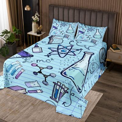Erosebridal Chemical Equation Quilt Set King Size Science Formula Bedspread for Boys Girls Math Science Coverlet Set Chemical Elements Science Theme Bed Set Chemistry Lab Bedding