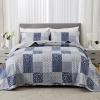 VIVILINEN Oversized King Size Quilt Set 128x120 Navy Blue Grey Bedspread Plaid Patchwork Extra Wide Super King Quilted Coverlet Bedding Set 3-Piece Reversible Lightweight Bed Cover Comforter Set view 1