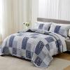 VIVILINEN Oversized King Size Quilt Set 128x120 Navy Blue Grey Bedspread Plaid Patchwork Extra Wide Super King Quilted Coverlet Bedding Set 3-Piece Reversible Lightweight Bed Cover Comforter Set view 2
