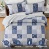 VIVILINEN Oversized King Size Quilt Set 128x120 Navy Blue Grey Bedspread Plaid Patchwork Extra Wide Super King Quilted Coverlet Bedding Set 3-Piece Reversible Lightweight Bed Cover Comforter Set view 3