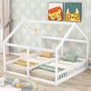Twin Kids House Shaped Low Platform Beds, Wood Floor Bed Frame for Boys, Girls. 2 in 1. The First Choice for Your Child's Bedroom! (White#U) view 1