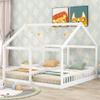 Twin Kids House Shaped Low Platform Beds, Wood Floor Bed Frame for Boys, Girls. 2 in 1. The First Choice for Your Child's Bedroom! (White#U) view 4