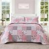 Oversized King Size Pink Grey Floral Quilt Set 128x120 Plaid Patchwork Extra Wide Super King Size Comforter Rversible Quilted Bedspread Coverlet Set 3-Piece Bedding Set Bed Cover with 2 Pillow Shams view 2