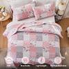 Oversized King Size Pink Grey Floral Quilt Set 128x120 Plaid Patchwork Extra Wide Super King Size Comforter Rversible Quilted Bedspread Coverlet Set 3-Piece Bedding Set Bed Cover with 2 Pillow Shams view 3