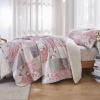 Oversized King Size Pink Grey Floral Quilt Set 128x120 Plaid Patchwork Extra Wide Super King Size Comforter Rversible Quilted Bedspread Coverlet Set 3-Piece Bedding Set Bed Cover with 2 Pillow Shams view 4
