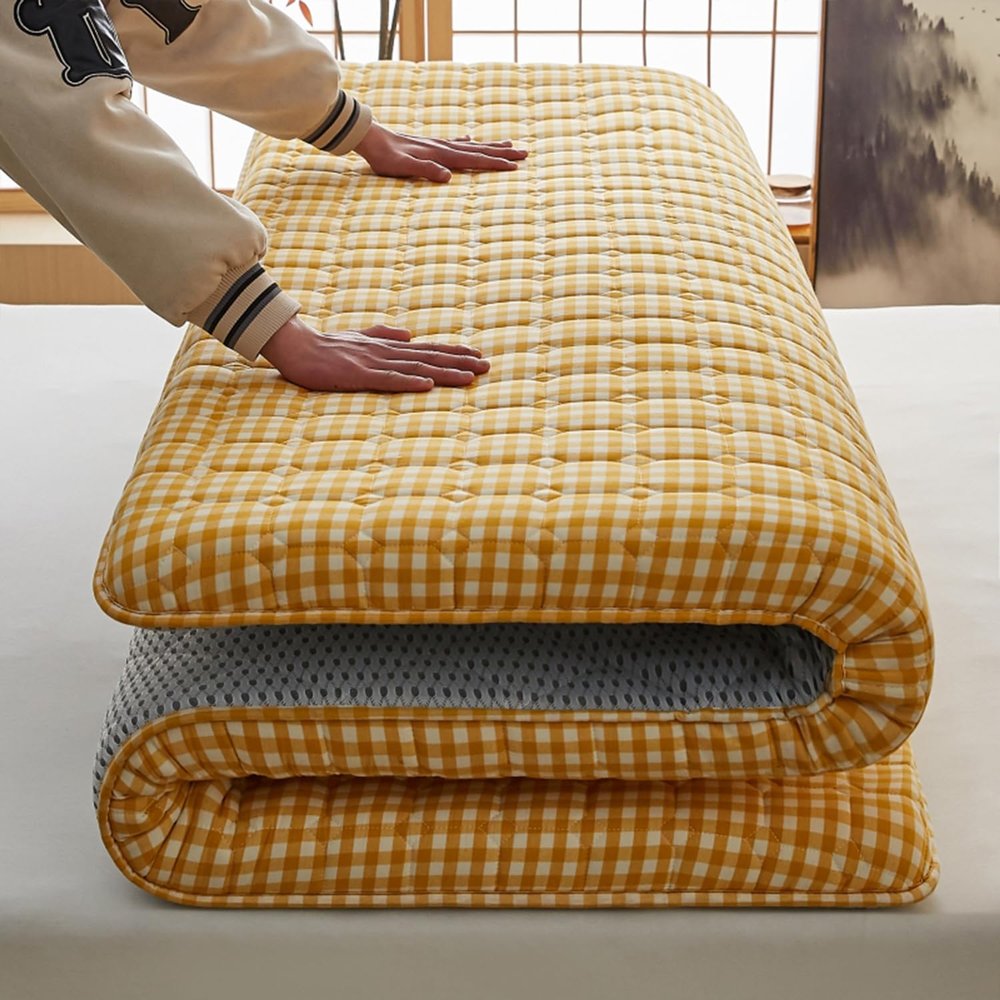 5Cm Thick Full Size Futon Mattress,Jacquard Washed Cotton Japanese Floor Mattress,Non Slip Student Dormitory Sleeping Bed Mattress Topper Folding Mat,Orange,90x190cm/35x75