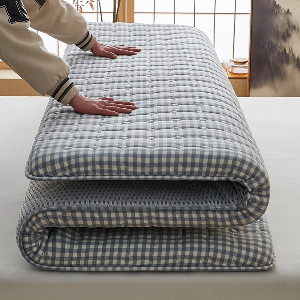 5Cm Thick Full Size Futon Mattress,Jacquard Washed Cotton Japanese Floor Mattress,Non Slip Student Dormitory Sleeping Bed Mattress Topper Folding Mat,Blue,Full/120x200cm
