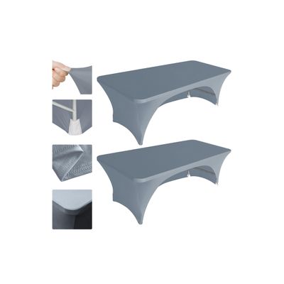 Eurmax USA 2-Pack Spandex Table Cover 6 ft. Fitted 30+ Colors Polyester Tablecloth Stretch Spandex Table Cover-Table Toppers,6 FT Table Cover Open Back (Silver Gray)