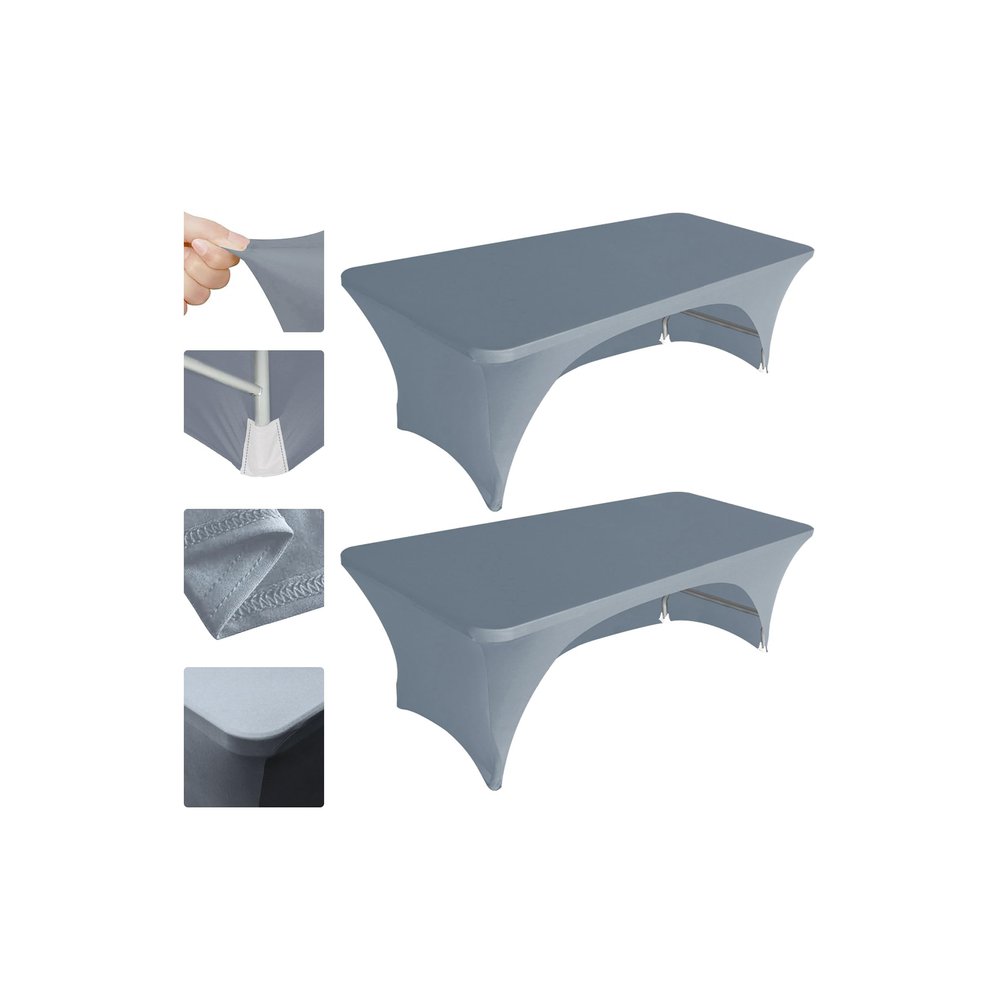 Eurmax USA 2-Pack Spandex Table Cover 6 ft. Fitted 30+ Colors Polyester Tablecloth Stretch Spandex Table Cover-Table Toppers,6 FT Table Cover Open Back (Silver Gray)