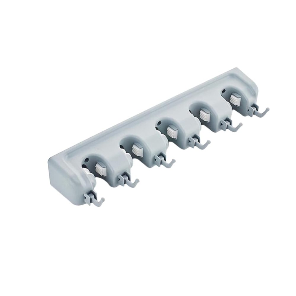 Cabilock 5 Position 6 Hook Mop Broom Wall Mount Holder Space-saving Brush Organizer Storage Rack