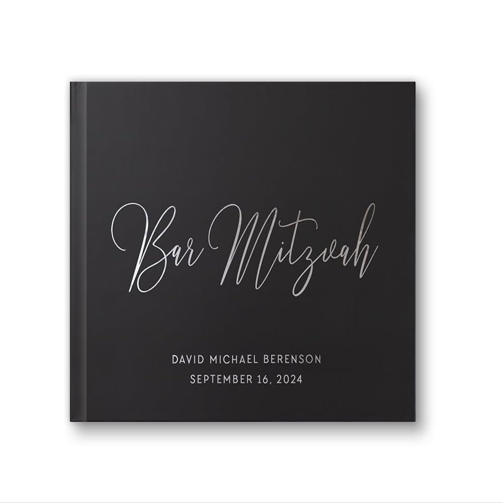 Bar Mitzvah Guest Book for Bar Mitzvah, Personalized Custom Guestbook Sign in Book for Jewish Mitzvah Party - Black Silver (9x6)