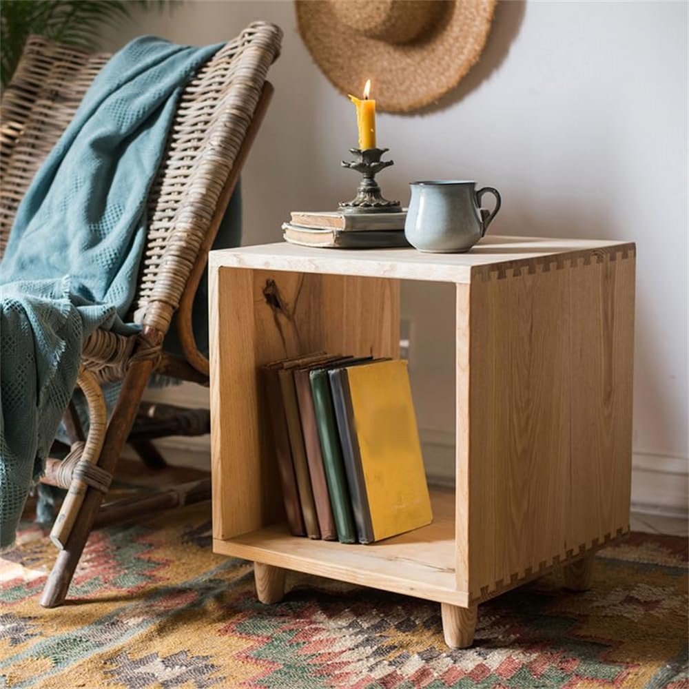 KWOKING Modern Style Open Back Bookshelf Wood Bookcase Office Bedside Table Mini Small Ultra-Narrow Simple Economical Wooden Lattice Nordic Pine Wood Coffee Table Natural 15.7" L x 15.7" W x 18.3" H