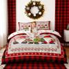 Merry Christmas Kids Duvet Cover Set Twin Size,Cute Gnomes Snowflake Romantic Bedding Set,Girls Boys Adults Room/Cabin Decor,Geometric Grids Retro Comforter Cover,Rustic Quilt Cover,1 Pillowcase view 4