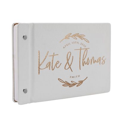 Wedding Guest Book, Personalized Leather Guest Book for Bride & Groom | White | Customized Signing, Registry Book for Visitors, Bridal Shower, Party - 60 Pages - D8