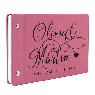 Wedding Guest Book, Personalized Leather Guest Book for Bride & Groom | Pink | Customized Signing, Registry Book for Visitors, Bridal Shower, Party - 60 Pages - D3