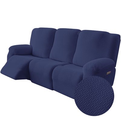 Genina Recliner Sofa Covers - Stretch Reclining Couch Covers with Stripe Jacquard - 3 Seat Cushion Slipcovers with Soft Fabric - Furniture Protector for Pet Kid (Navy Blue)