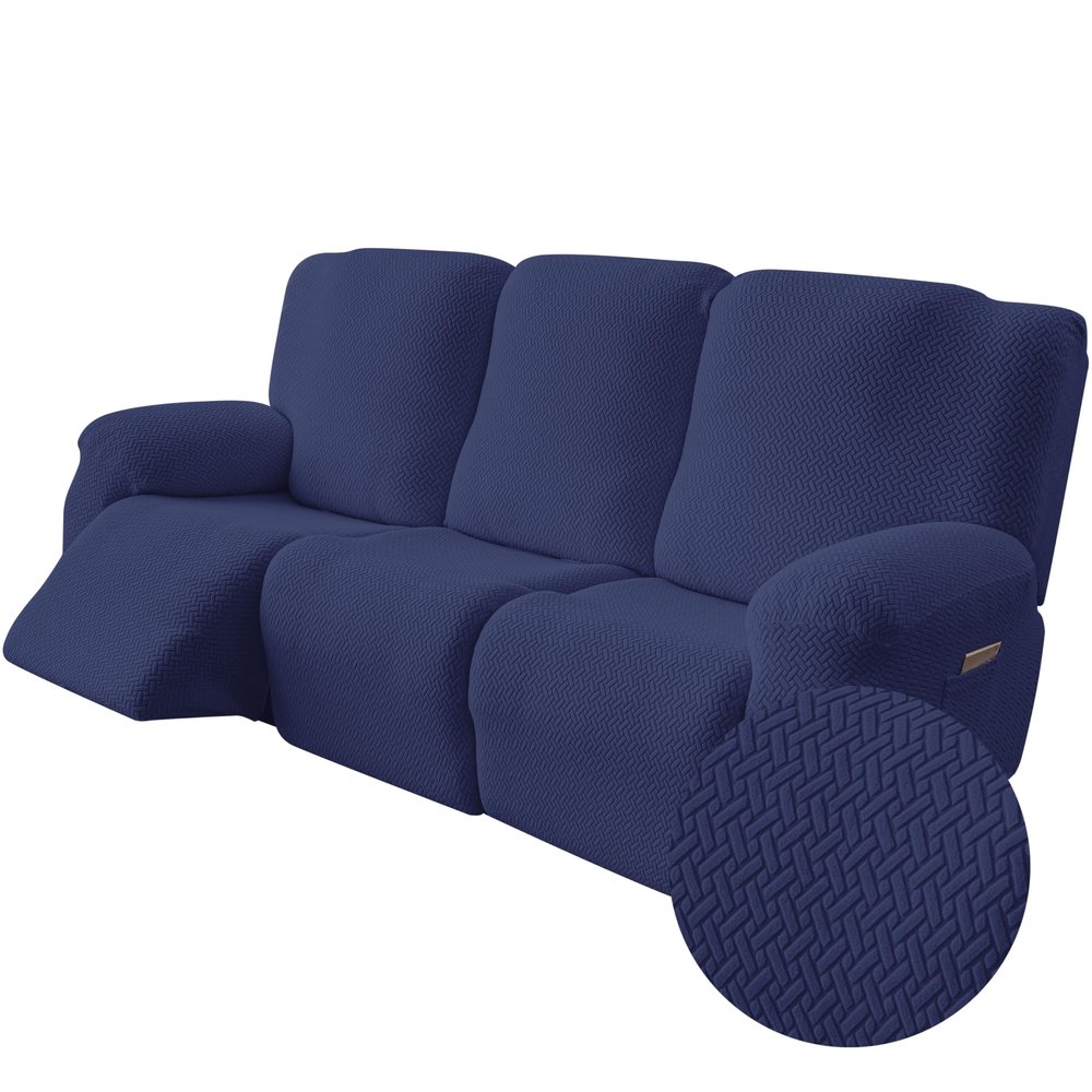 Genina Recliner Sofa Covers - Stretch Reclining Couch Covers with Stripe Jacquard - 3 Seat Cushion Slipcovers with Soft Fabric - Furniture Protector for Pet Kid (Navy Blue)