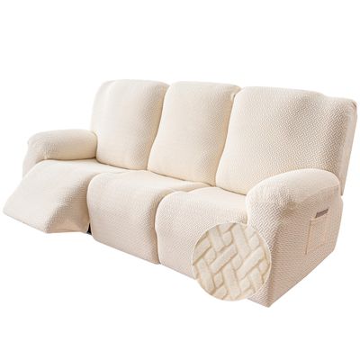 Genina Recliner Sofa Cover Stretch Couch Covers, Sofa Slipcover for Reclining Couch Thick Jacquard Furniture Protector Washable (Beige, 3 Seat)