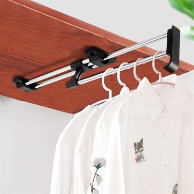 Adjustable Wardrobe Clothing Rail - Pull Out Clothes Hanger Rod, Adjustable 25-50cm Steel Clothes Storage Hanger Rack Bar, Pull Out Clothes Hanger Rail, for Clothes Storage Pants Coat ( Size : 50cm/19
