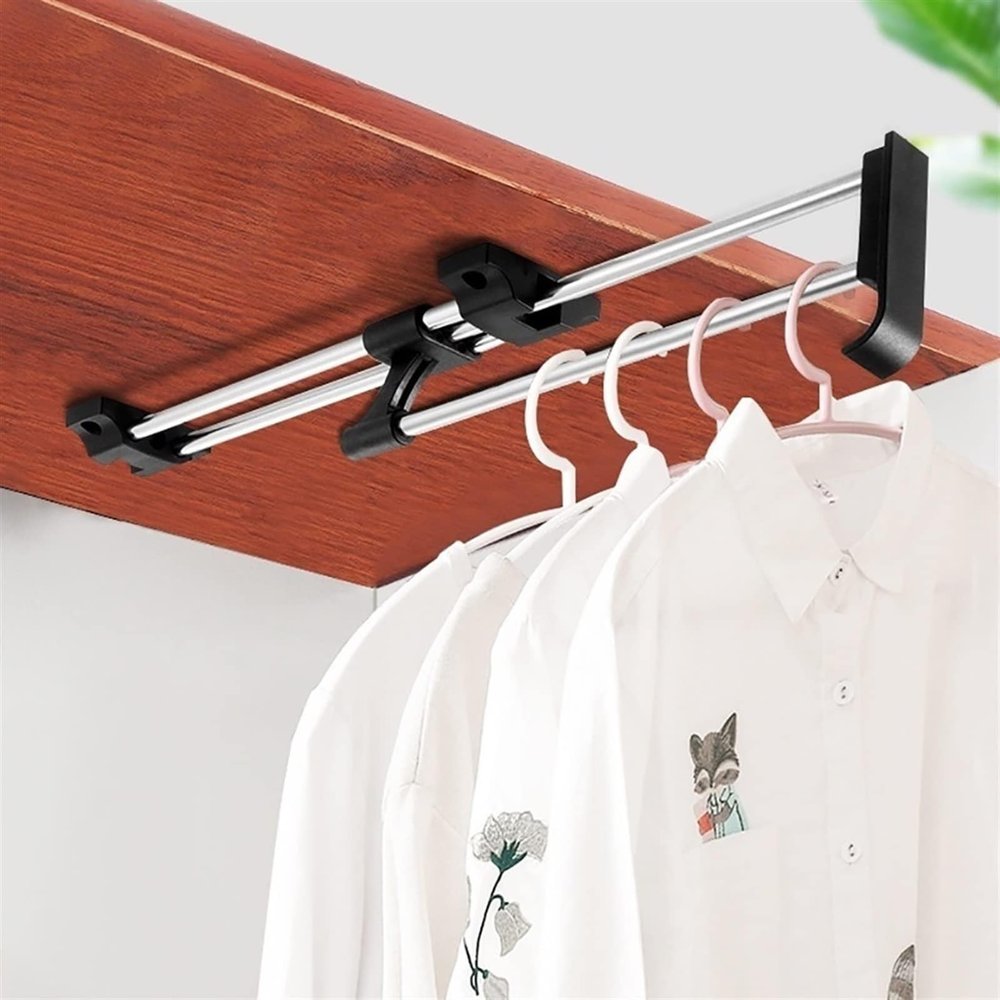 Adjustable Wardrobe Clothing Rail - Pull Out Clothes Hanger Rod, Adjustable 25-50cm Steel Clothes Storage Hanger Rack Bar, Pull Out Clothes Hanger Rail, for Clothes Storage Pants Coat ( Size : 50cm/19
