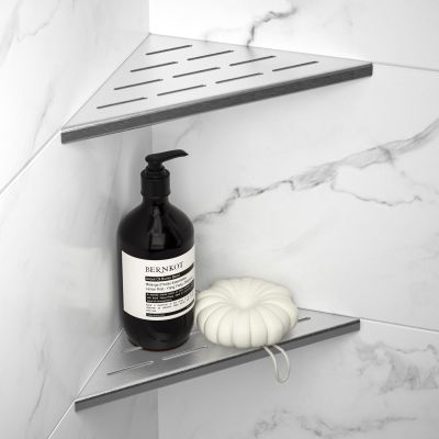 Bernkot 8'' Corner Shower Shelf 2PCS, 304 Stainless Steel Recessed Bathroom Shelves for Tiled Wall, Grout in Shelf (8'', Silver)