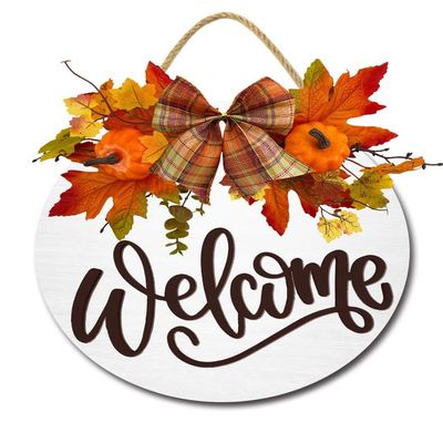 Ymaotrade Fall Wreaths for Front Door, Welcome Sign for Front Door Hangers Pumpkin Thanksgiving Halloween Decor, Hocus Pocus Decor for Indoor&Outdoor 11"