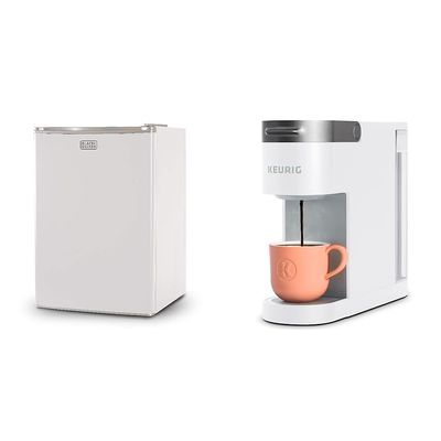 BLACK+DECKER BCRK25W Compact Refrigerator Energy Star Single Door Mini Fridge with Freezer, 2.5 Cubic Ft., White & Keurig K- Slim Single Serve K-Cup Pod Coffee Maker, Multistream Technology, White