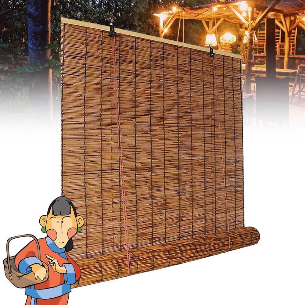 Bamboo Shade Outdoor Bamboo Roll Up Blinds, Reed Shades for Patio, Porch/Garden/Sunroom Privacy 45x56in(WH) Brown