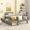 NCKMYB Kids Twin Bed Frame with Headboard and Foodboard, Wooden Platform Bed with Bench and 2 Drawers, Simple Bed for Boys Girls, Grey view 1