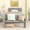 NCKMYB Kids Twin Bed Frame with Headboard and Foodboard, Wooden Platform Bed with Bench and 2 Drawers, Simple Bed for Boys Girls, Grey view 3