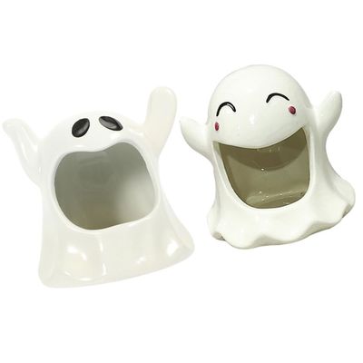 ABOOFAN Halloween Tealight Candle Holders Ghost Shape Votive Candle Holder 2pcs Ceramic Tealight Holders for Halloween Table Centerpieces Haunted House Decorations Props White