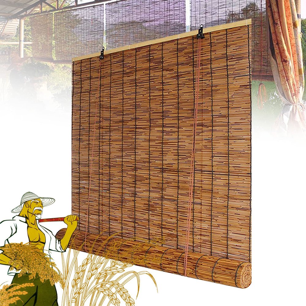 Bamboo Shade Outdoor Bamboo Roll Up Blinds, Reed Shades for Patio, Porch, Garden, Sunroom Privacy 64x36in Brown