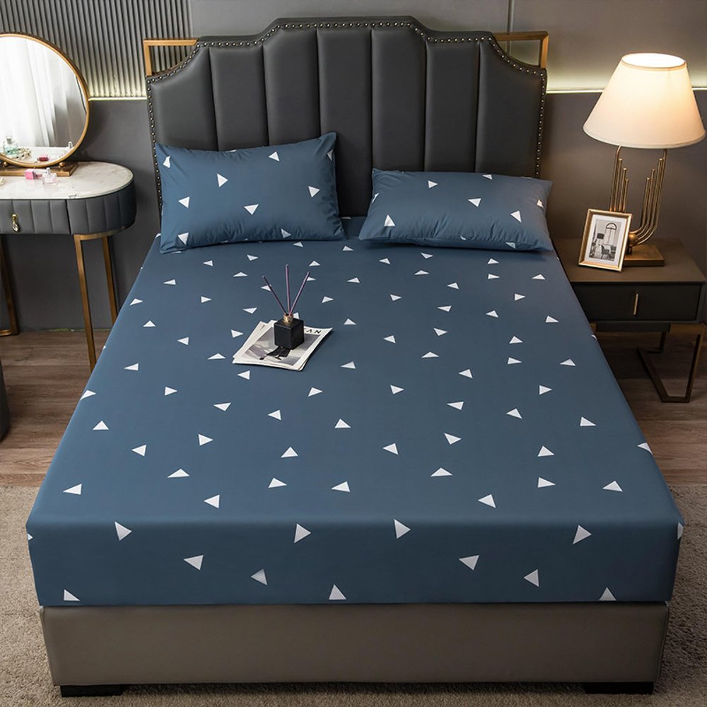 FCLDESHOP Stretchy Fitted Sheet,Thick Brushed Washed Cotton Waterproof Fitted Sheet, Kids Bedroom Waterproof Urine Non-Slip Mattress Protector,Geometry,150 * 190cm (1pcs)