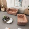 AVZEAR 2-Piece Living Room Sectional Sofa Set, Upholstered Sofa Modern Sofa Couches Set Style Button Tufted, PU Chesterfield Sofa for Living Room Apartment, 1+2 Seat PU Brown view 3