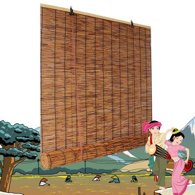 Bamboo Shade Outdoor Bamboo Roll Up Blinds, Reed Shades for Patio, Porch/Garden/Sunroom Privacy 55x32in(WH) Brown