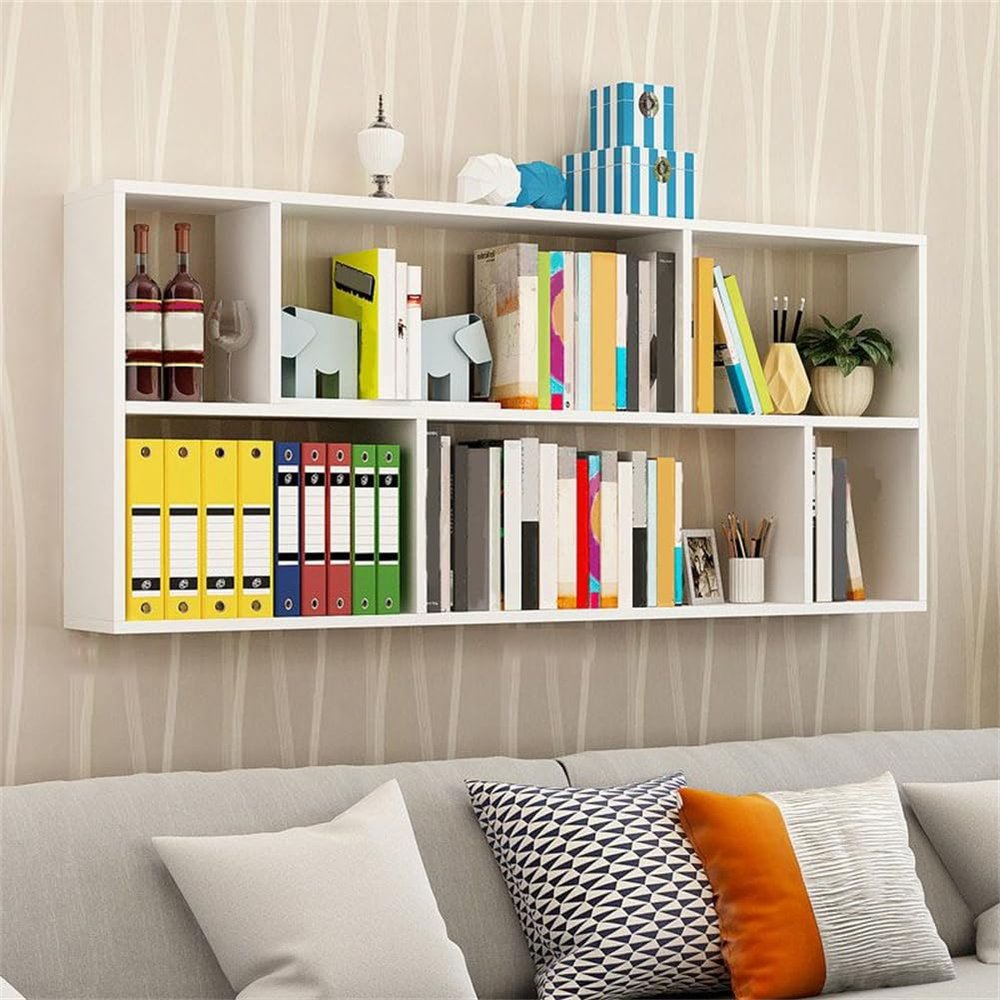 KWOKING 6"/8" W Modern Wooden Bookcase Wall-Mounted Bookshelf with Shelves Wall Bookshelf Rack Shelf Wall Bookcase Hanging Cabinet Children's Storage Display Rack White 59.1" L x 7.9" W x 25.6" H